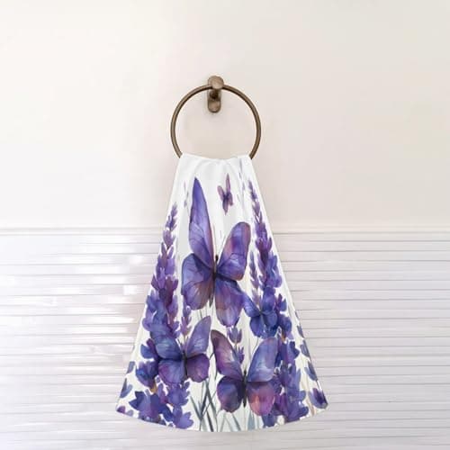 Tablerazzi Hand Towels for Bathroom Set of 2, Butterfly with Purple Lavender Decorative Bath Hand Towels, Soft Microfiber Absorbent Towel for Fitness, Yoga, Travel, Camping, Gym — view 6