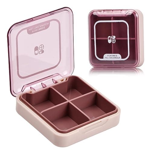Wisebom Small Pill Box Organizer Mini Travel Medicine Storage Case, BPA Free Portable Tablet Container Holder Moistureproof, 4 Large Capacity Compartments for Vitamins Supplements (Pink)
