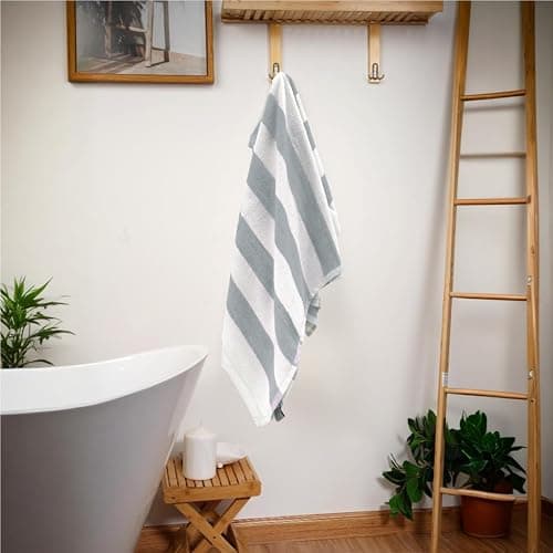 SweetNeedle Beach Towels for Adults Pack of 2 - Silver-White Cabana Striped Classic - 100% Cotton Terry Ringspun Pool Towel, Quick Dry, Super Absorbent Swimming large towel, 100x150 cm — view 3