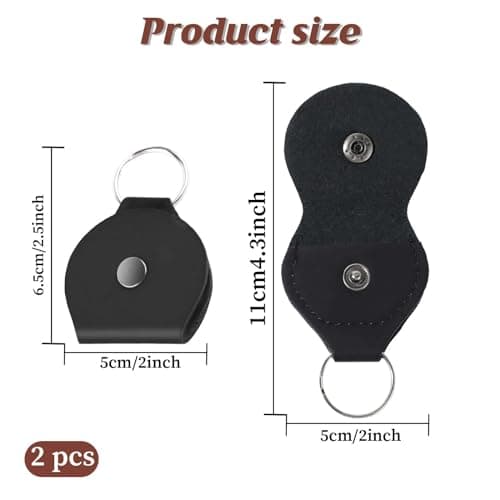 WLLHYF 2PCS Leather Keychain Ring Holder Slim Jewelry Travel Pouch Wedding Engagement Ceremony Ring Storage Box Ear Hook Flat Case Small Workout Gym Coin Bag Brown and Black — view 2