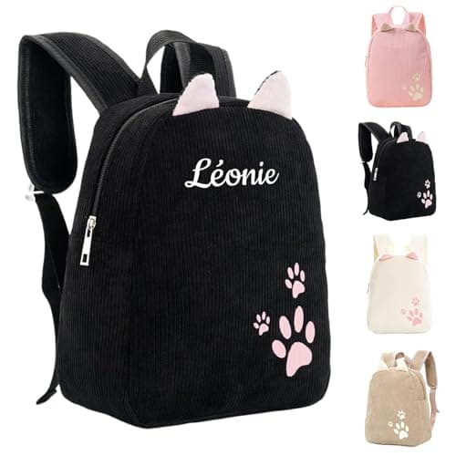 Personalised Backpack Kids Personalised Gifts with Name Embroidery Cat Ears Paw Print Lightweight Rucksack Bag Travel School Bag for Holiday,students, Camping & Back To School （Black, One Size — view 3