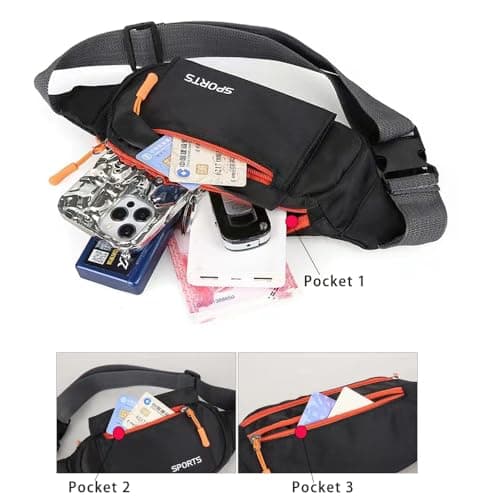 Bumbag Waist Fanny Pack Running Belt for Men Ladies，Against Theft Money Belt for Outdoors Workout Hiking Traveling Gifts for Men Women (Black) — view 2
