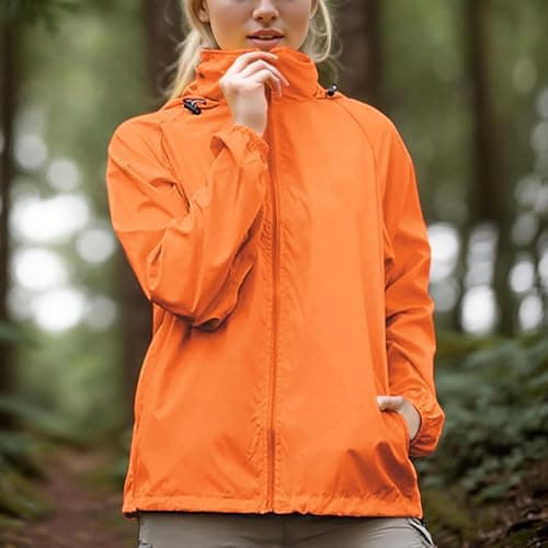 Womens Waterproof Running Jacket Quick Dry Lightweight Raincoat Hooded Rain Jacket Thin Sunscreen Water-Resistant Sports Hiking Walking Jackets Spring Autumn Summer Rain Coats Sun Protection Coat — view 2
