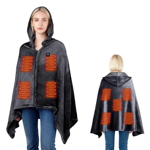 USB Heated Shawl Blanket, 150 * 80cm Heated Blanket Electric Throw, Wearable Heated Wrap with 3 Temperature Settings, 9 Heating Zones, Soft Flannel Heated Blanket Throw, for Home Office Travel