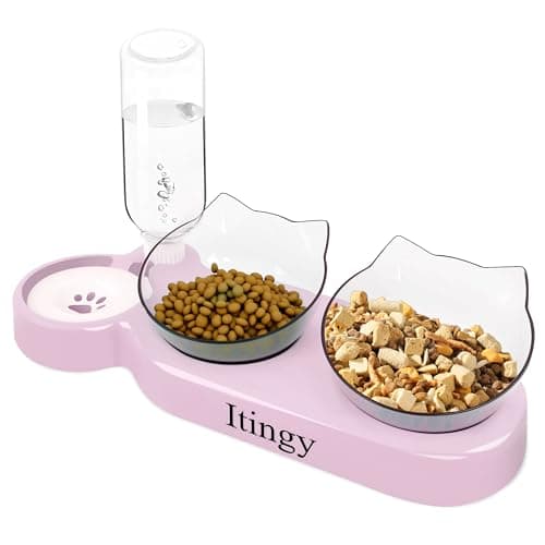 Itingy 15° Tilted 3-In-1 Cat Food Bowl Set with Removable Water Bottle