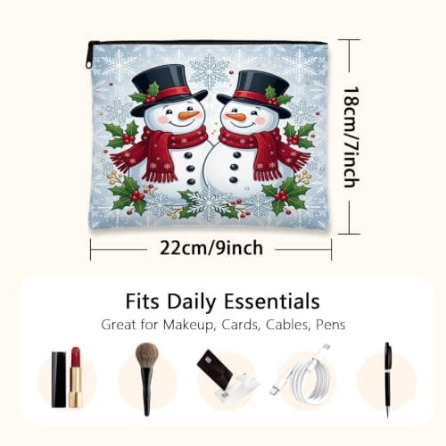 Snow Man Couple Holiday Quote Christmas Makeup Bag 7x9 Inch — view 2