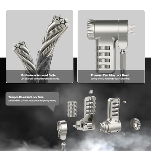 AboveTEK 3-in-1 Universal Laptop Cable Lock - Professional Laptop Security Combination Lock Compatible with K-Slot, Nano & Wedge Slot - Resettable 4-Digit Steel Locking Cable with 360° Rotating Head — view 4