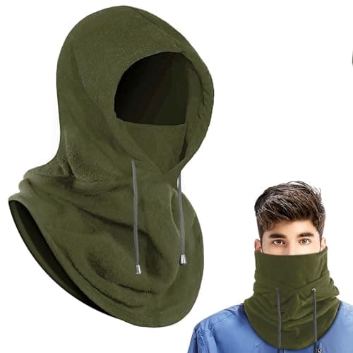 AURUZA Balaclava Winter Hat Thermal Face Mask Snood Hood Hat Neck Warmer, Windproof Ski Mask for Winter Outdoor Sports (Army Green, M)