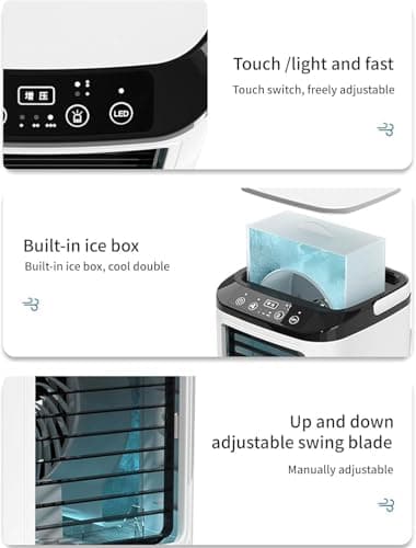 Air Cooler, Mini Portable Air Conditioner Fan,Noiseless Evaporative Air Humidifier,Air Con Unit,3 in1 Desk Air Cooler 3 Wind Speeds,Cooling Mist,7 LED Lights Desk Cooler for Home Travel Office — view 6