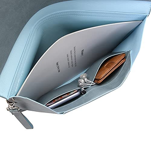 Wonderpool A4 Envelope Case Folder File Sleeve Thickened PU Leather with Removable Hand Strap and Inner Pockets Pouch for Document Stationery Tablet PC Holder Organizer Portfolio Bag (Sky Blue) — view 2