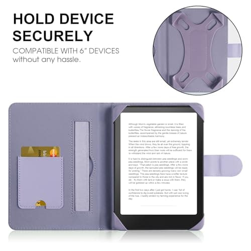 HoYiXi Universal Case for 6-inch Kindle eReader Compatible with Kobo/Voyaga/Pocketbook/Tolino E-book reader,6'' eReader Protective Cover with Built-in Card Slot,Black (Purple, 6 inch) — view 3