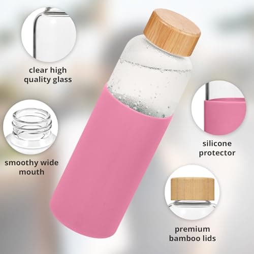 LIMILI 2 pack 500ML Glass Water Bottles With Bamboo Lids and Silicone Covers, Leak Proof Reusable Drinking Bottles for Hot Cold Drinks, Work, Gym, Home — view 5