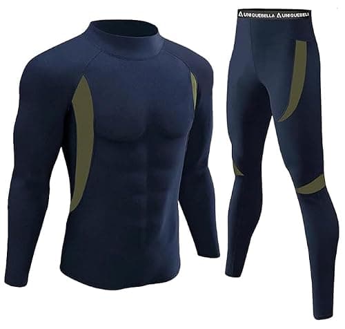 UNIQUEBELLA Mens Thermal Underwear Set Long Sleeve Turtleneck Tops Long Johns Thermal Base Layer Bottom Fleece Lined Quick Drying