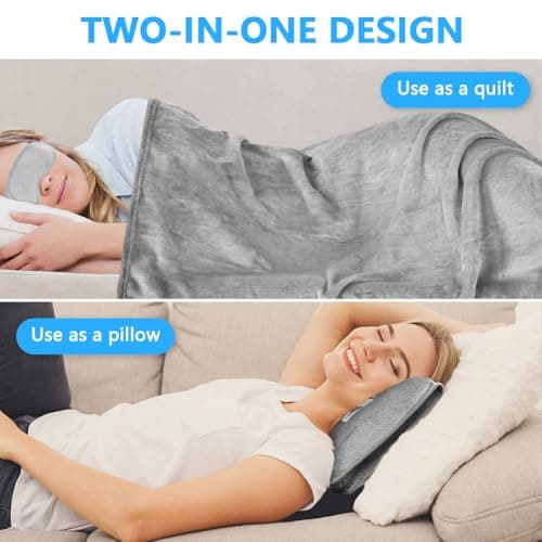 flintronic Travel Blanket and Pillow, 2 in 1 Airplane Blanket with Eye Mask and Ear Plugs, Compact Office Blankets, Lightweight & Portable Pillow for Adults, Kids,Long Flights and Trains (Grey) — view 5
