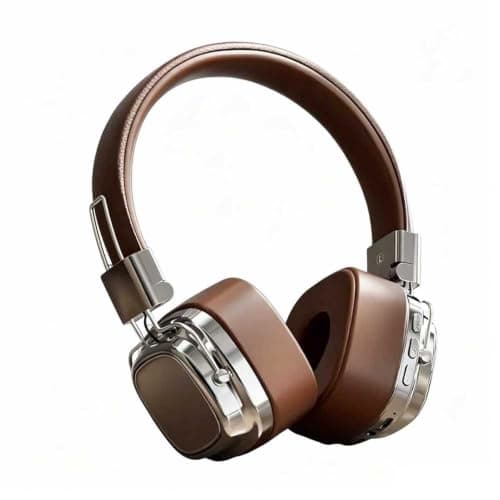 DOCANIO Retro Wireless Over Ear Headphones Bluetooth 5.3,40mm Composite Driver HiFi Stereo, Lightweight Leather Foldable Headphones for Travel Work khaki