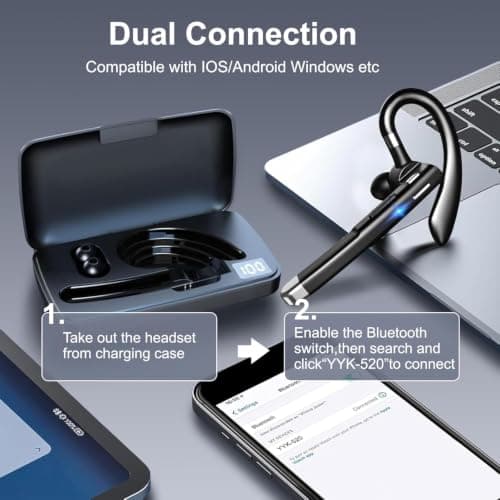 Bluetooth Headset V5.3 Wireless Handsfree Earpiece, Bluetooth Earpiece Single Headset with ENC Noise Canceling Microphone,LED Display,Waterproof Earphones In-Ear Headphone for Office ,Business,Driving — view 2
