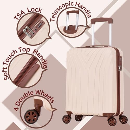 DK Luggage Carry-on 20” Cabin EasyJet, BA, Jet 2 Hard Shell Hand Luggage Approved Suitcase 4 Wheel Spinner Luggage ABS101 (Off-White, 20" Cabin) — view 3