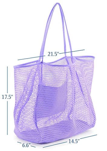 Hoxis Mesh Beach Tote Womens Shoulder Handbag, Lavender, L — view 5