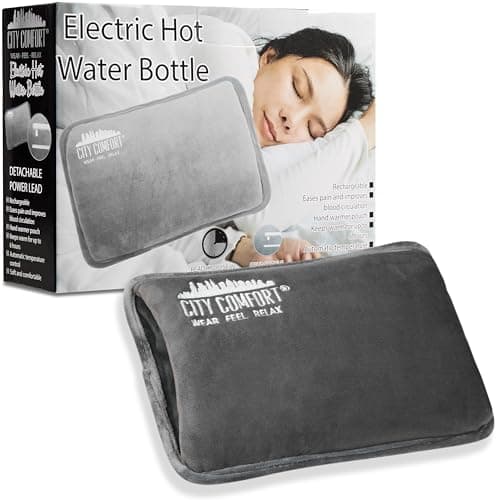 Rechargeable Electric Hot Water Bottle Heat Pad 6 Hour Warmth Temperature Control Detachable Lead Cosy Bed Warmer Hand Warmer Pouch Gifts (Charcoal)