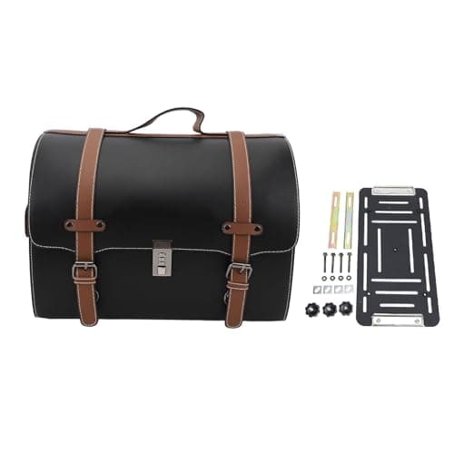 PolyGen Motorcycle Tail Bag with Combination Lock for Scooters/Electric Vehicles, 29.5L Large Capacity Water Defiance Motorcycle Trunk Bag for Helmet Storage (Black with Brown Band)