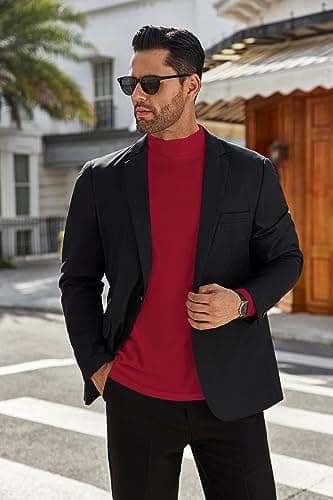 Ekouaer Men's Mock Turtleneck Shirts Long Sleeve Basic Turtle Neck Undershirt Lightweight Thermal Top Red M — view 3