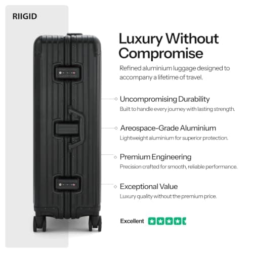 Riigid Black 28 Inch Aluminium Suitcase Large, Hard Shell Check in Luggage with Removable Wheels, Zipperless TSA Lock, 8 Spinner Wheels, Metal Travel Suitcase, Large Silver Luggage, 77 x 50 x 27cm — view 2