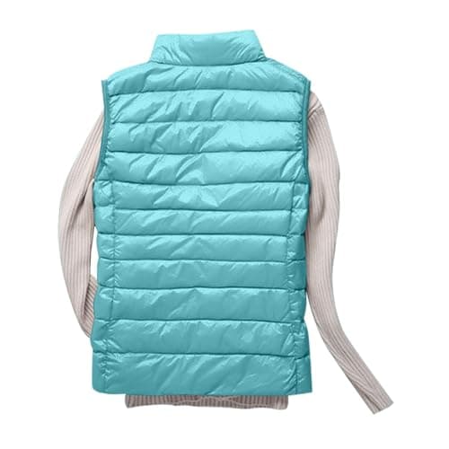 Womens Body Warmer Uk, Womens Puffer Gilet Lightweight Packable Quilted Vest Padded Outwear with Zip up Pockets Ladies Bodywarmer Windproof Sleeveless Jacket Christmas Gifts,Turquoise,XL,u55k — view 2