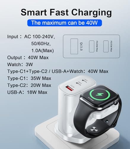 4 in 1 for Apple Watch Charger,Portable iWatch Wireless Chargers Stand,35W USB C Fast Travel Multi Phone Charging Station for i Watch Ultra Series 11 10 9 8 7 6,iPhone 17 16 15 14,Airpods(Cream White) — view 3