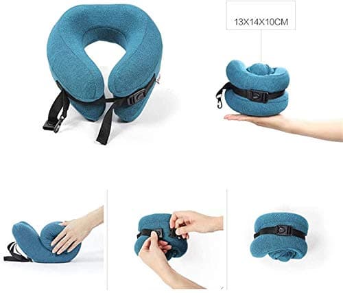 Adwnjsw Neck Pillow Sleep Kit - 100% Memory Foam Travel Pillow, Compact Carry Bag, U-Shaped Airplane Car Flight Pillow, Breathable and Comfortable 360-Degree Head Support (Color : Blue) (Brown) — view 5