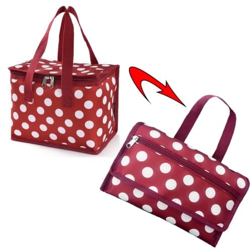 TEAMOOK Foldable Lunch Bag Insulated Lunch Box Water-Resistant Leakproof Soft Cooler Bag 8-10 cans Red Dots — view 4