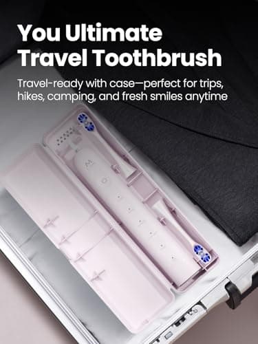 Marlincare Electric Toothbrush for Adults, 48000 VPM Sonic Toothbrush with 5 Cleaning Modes, 4 Brush Heads, Built-in 2-Minute Smart Timer, Travel Case, Rechargeable Toothbrush for 180 Days (Pink) — view 6