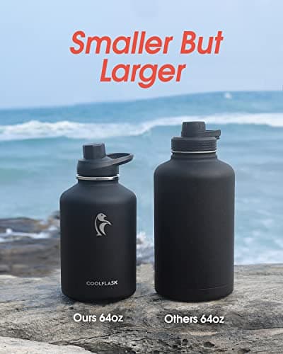 Coolflask 2L Water Bottle Insulated with PU Leather Sleeve & 3 Lids — view 2