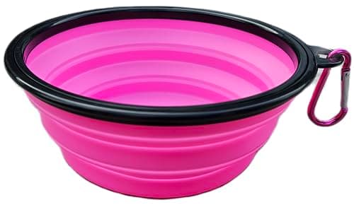 Collapsible Travel Dog Bowl Portable Large Or Small Pet Water and Food Feeding Bowl Outdoor Easy To Carry With Hook Blue or Pink (Pink Large) — view 2