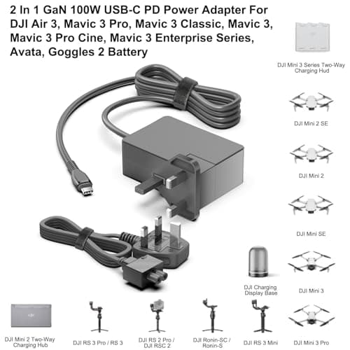 PD100W USB C Charger, KFD GaN Type C Fast Wall Power Supply Adapter for NEEWER HB80C HS60B HS60C Video Lights V Mount Batteries NP-F Chargers DJI Air 3S/Mavic 3 USB-C Charging Cable — view 5