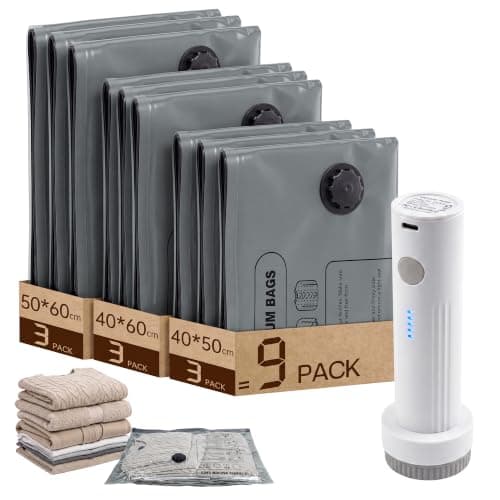 Wenrecu 9 Pack Vacuum Storage Bags with Cordless Electric Pump, 3 Sizes (40x50cm/40x60cm/50x60cm), Space Saver Bags for Travel & Home, Suitcase Camping Moving