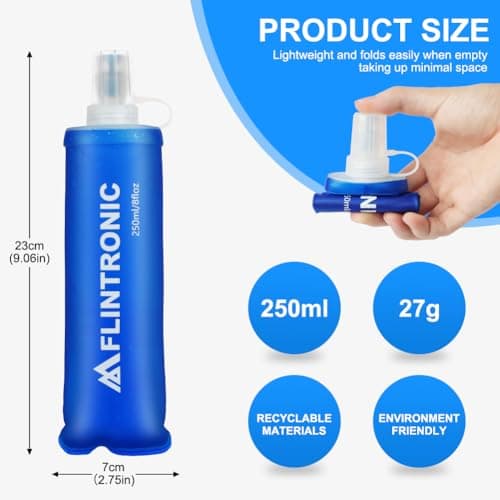 Flintronic 2PCS Soft Flask TPU, 250ML Collapsible WaterBottle, Lightweight Running Soft Bottle for Unisex Hydration, BPA-Free, Leakproof Foldable Bottle for Running, Cycling, Climbing — view 2