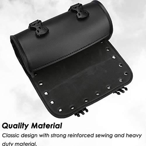 Wiipara Motorcycle Saddle Bag - Handmade PU Leather Handlebar Tool Bag, Round Barrel Shape Waterproof Roll Pouch With Straps for Scooter Front or Side (Medium) — view 4