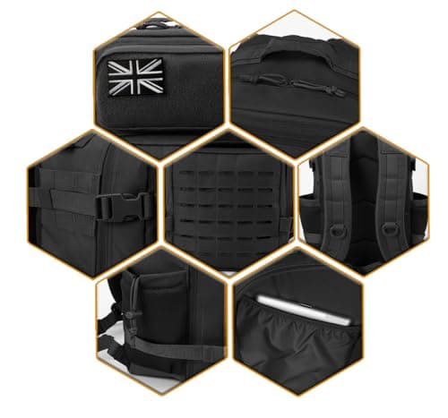 QT&QY 25L Military Tactical Backpacks For men Survival Army Laser cut Molle Daypack small EDC Bug Out Bag Gym Rucksack With Dual Cup Holders medical Rucksack Black — view 6