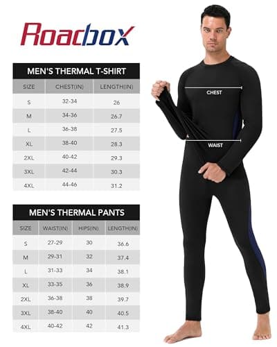 Roadbox Mens Thermal Underwear Fleece Lined Long Sleeve Tops & Tights Compression Running Base Layer for Gym Golf Training — view 6