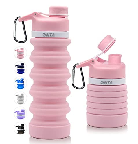 ONTA Collapsible Water Bottle- BPA Free Silicone Foldable Water Bottle for Travel, FDA Approved Food-Grade Silicone Portable Leak-Proof Travel Water Bottle, 20oz Pink