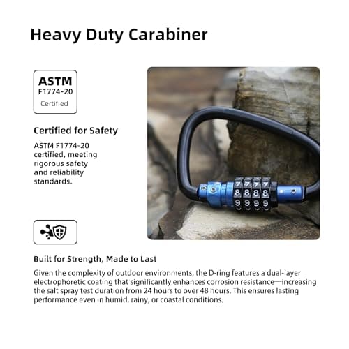 UP Security Combination Lock D Ring with Retractable Cable, 4 Digit Combo Lock for Helmet Safe, Backpack, Luggage Anti-Theft, Stroller, Scooter, Gym Locker, Fence, Travel, Outdoor Use (D Ring, Blue) — view 3