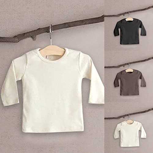 Newborn Baby Girls Boys Solid Color Thermal Underwear for Kids Basic Crewneck Long Sleeve T Shirt Warm Tops Boys Tee Shirts (Black, 18-24 Months) — view 3