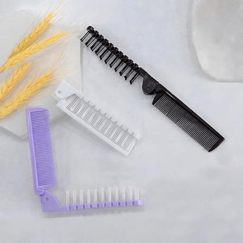 3 Pack Folding Hair Brush & Mini Comb – Compact Travel Hair Brush Set with Dual-Head Folding Design – Portable Pocket Comb for Men Women, Anti-Static Travel Hairbrush (Black, White & Purple) — view 4