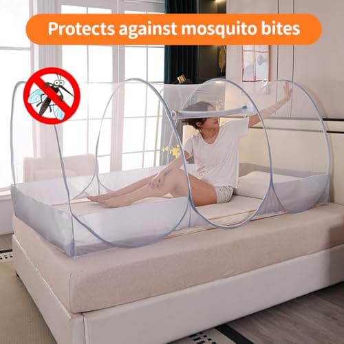 RNPKZ Foldable Mosquito Net, Ultra Light Pop Up Mosquito Net, Family Mosquitos Nets Bed, Single Bed MosquitoNet with Zip, Easy Setup Fine Mesh Fly Nets Tent for Home, Dorm, Camping, Travel and Outdoor — view 4