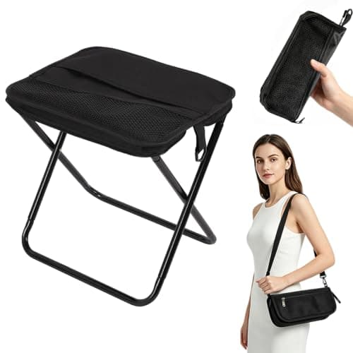 Black Portable Folding Camping Stool 32.5×26×32cm, Lightweight Collapsible Stool for Adults, Heavy Duty Foldable Seat Max Load 120kg with Carry Bag for Hiking, Travel, Fishing, Picnic & Festivals