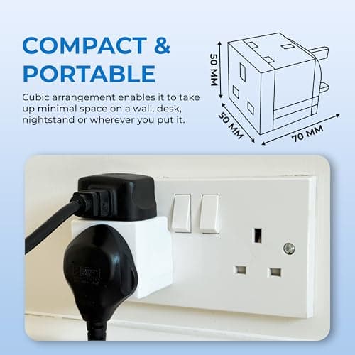 Double Dragon 13A 2-Way 3-Pin Multi Plug Adapter | Converts 1 Plug into 2 | Cube Wall Socket Splitter for Multiple Connections | Child Safety Shutters, Fire-Retardant PP | UKCA & CE Certified — view 2