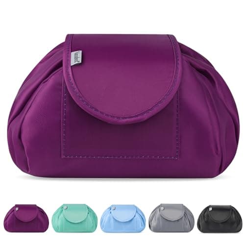 Vavabox Lazy Drawstring Makeup Bag, Flat Lay Cosmetic Bags (Purple)
