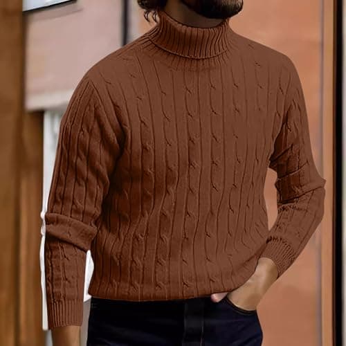 XMWSPO Men's Cable Knit Turtleneck Sweater,Long Sleeve Warm Sweatshirt — view 2