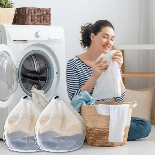 GZSYWZ 2 Pcs Mesh Laundry Bag with Drawstring Linen Portable Bags Washing Machine for Clothes,Bedding,Tablecloths,Curtains (30x40cm) — view 6