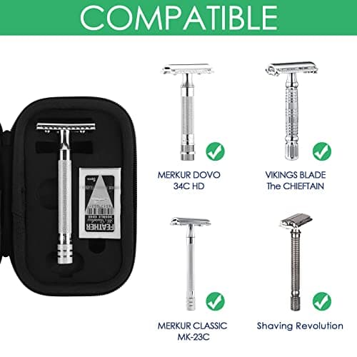 Linkidea Hard Travel Case Compatible with Vikings, Merkur, Shaving Revolution Double Edge Safety Razor, Storage Box Organizer for Safety Razor & Shaving Attachments (Lychee Vegan Leather) — view 2